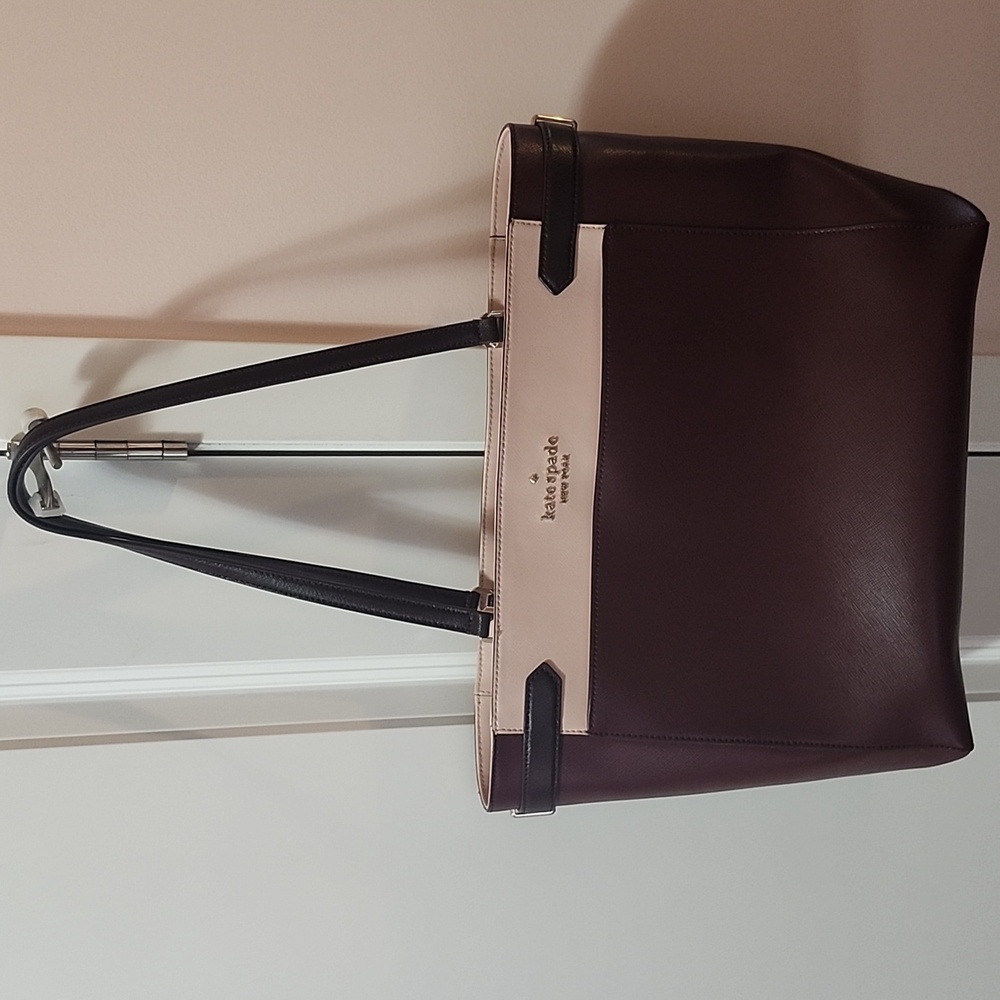 Kate Spade Staci Colorblock Saffiano Leather Laptop Tote – Maroon & Blush